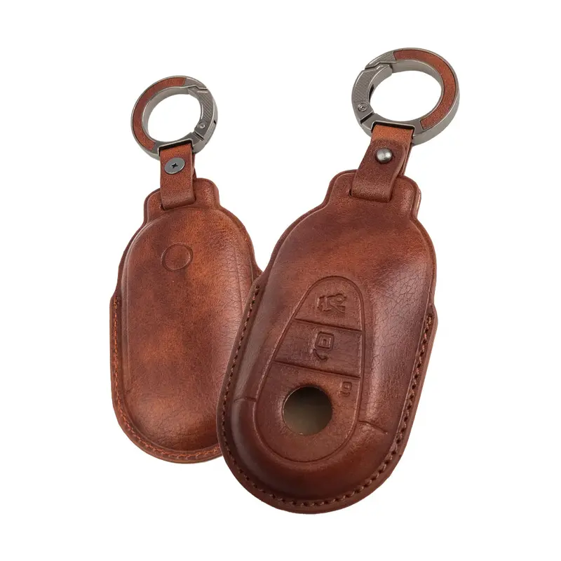 Keyzone Vintage Leather Key Cover For Mercedes Benz S-Class G-Class E-Class 2022 Onwards 3 Button Smart Key (Vl71) 2