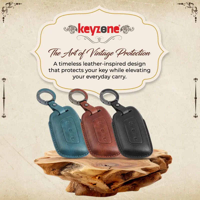 Keyzone Vintage Leather Key Cover For Mg Hector, Windsor Ev 3 Button Smart Key (Vl64) 3