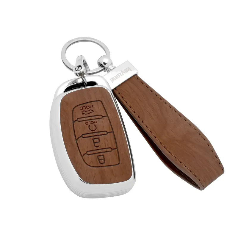 Keyzone Woodgrain Tpu Key Cover & Keychain For Alcazar, Creta 4 Button Smart Key (Wdtp67) 1