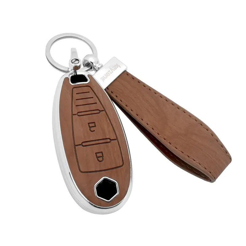 Keyzone Woodgrain Tpu Key Cover & Keychain For Baleno, Ciaz, Ignis, S-Cross, Vitara Brezza 3 Button Smart Key (Wdtp04) 1