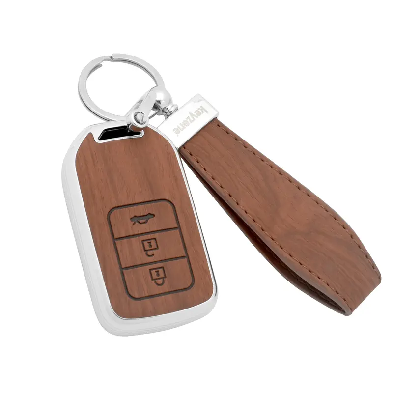 Keyzone Woodgrain Tpu Key Cover & Keychain For City, Civic, Jazz, Brio, Amaze, Cr-V, Wr-V, Br-V, Mobilio 3B Smart Key (Wdtp24) 1