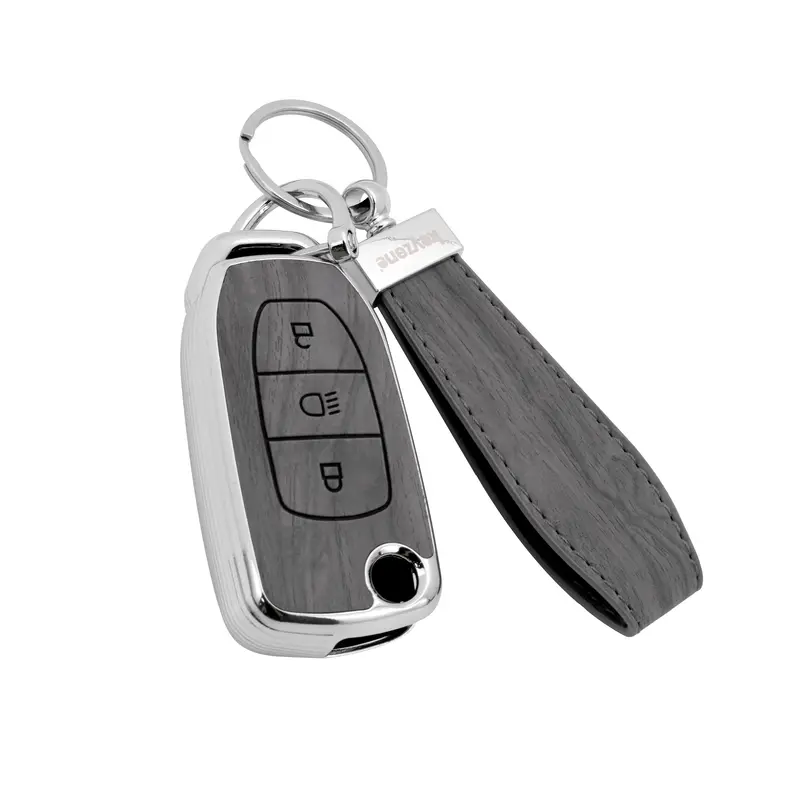 Keyzone Woodgrain Tpu Key Cover & Keychain For Curvv, Nexon, Harrier, Safari, Altroz, Punch, Tiago, Tigor Flip Key (Wdtp29) 1