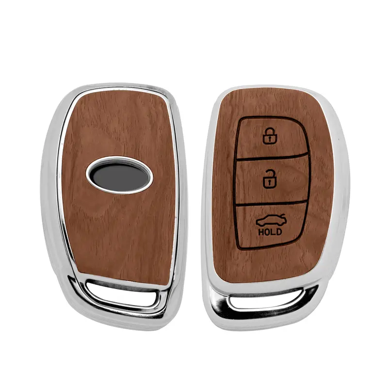 Keyzone Woodgrain Tpu Key Cover & Keychain For Exter, Creta, I20, Aura, Xcent, Tucson, Elantra, Verna, Grand I10 3 Button Smart Key (Wdtp07) 2