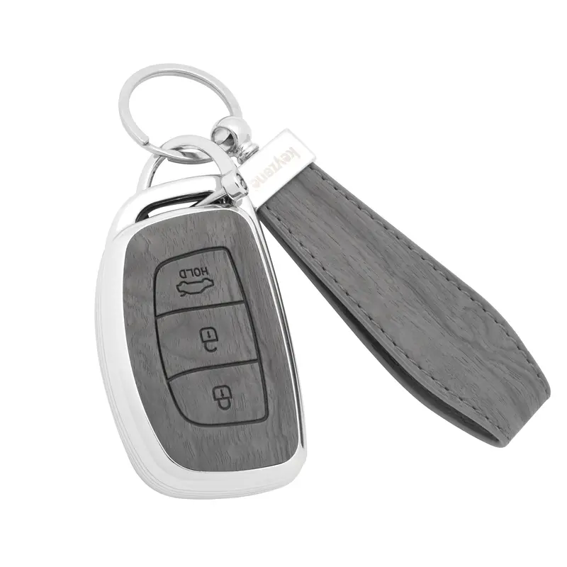 Keyzone Woodgrain Tpu Key Cover & Keychain For Exter, Creta, I20, Aura, Xcent, Tucson, Elantra, Verna, Grand I10 3 Button Smart Key (Wdtp07) 2