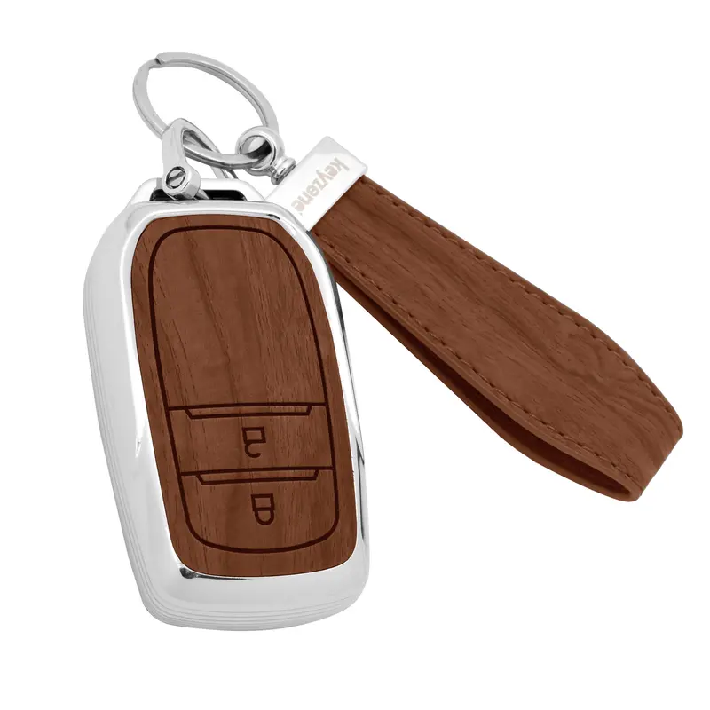 Keyzone Woodgrain Tpu Key Cover & Keychain For Innova Crysta, Innova Hycross, Hilux 2 Button Smart Key (Wdtp18_2B) 1