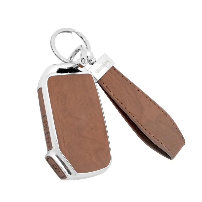 Keyzone Woodgrain Tpu Key Cover & Keychain For Seltos, Sonet, Carens 3 Button Smart Key (Wdtp79) 1