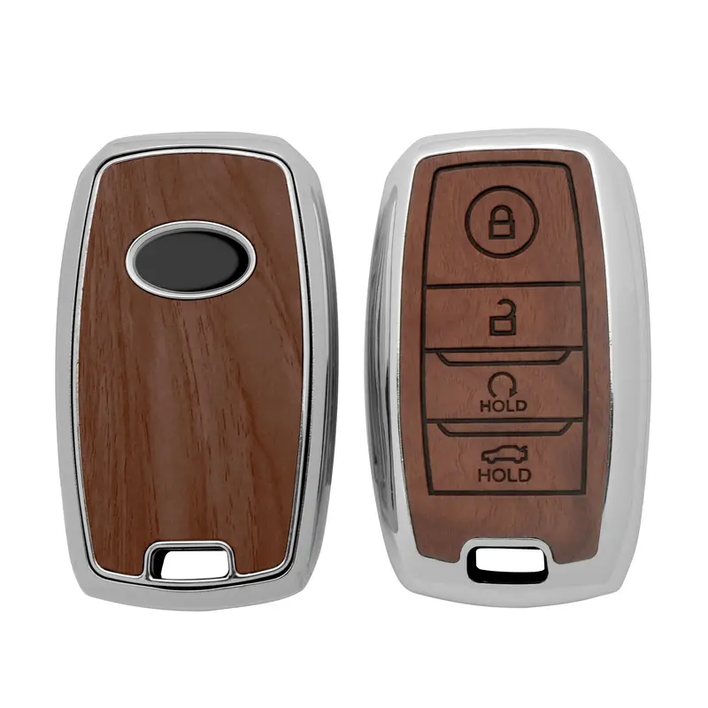 Keyzone Woodgrain Tpu Key Cover & Keychain For Sonet, Seltos, Carens, Sonet X-Line 4 Button Smart Key (Wdtp61) 2