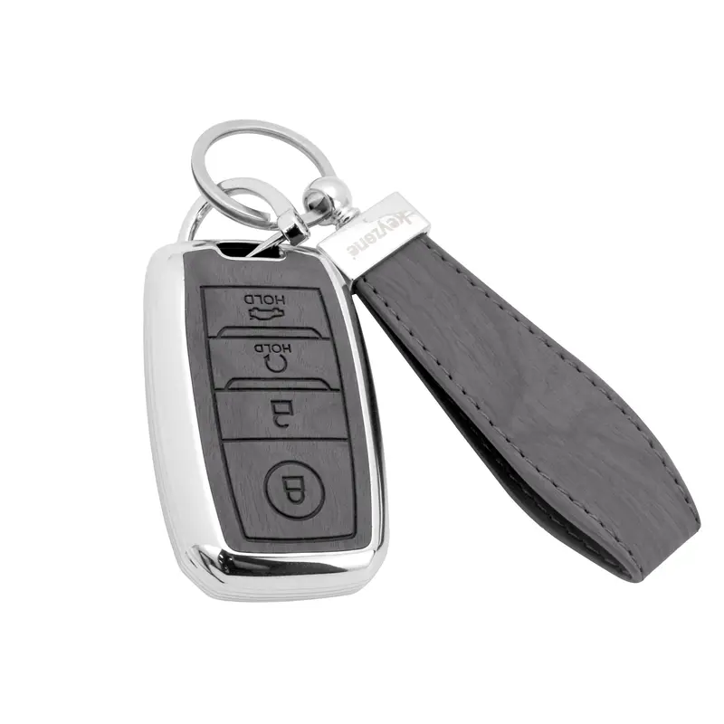 Keyzone Woodgrain Tpu Key Cover & Keychain For Sonet, Seltos, Carens, Sonet X-Line 4 Button Smart Key (Wdtp61) 2