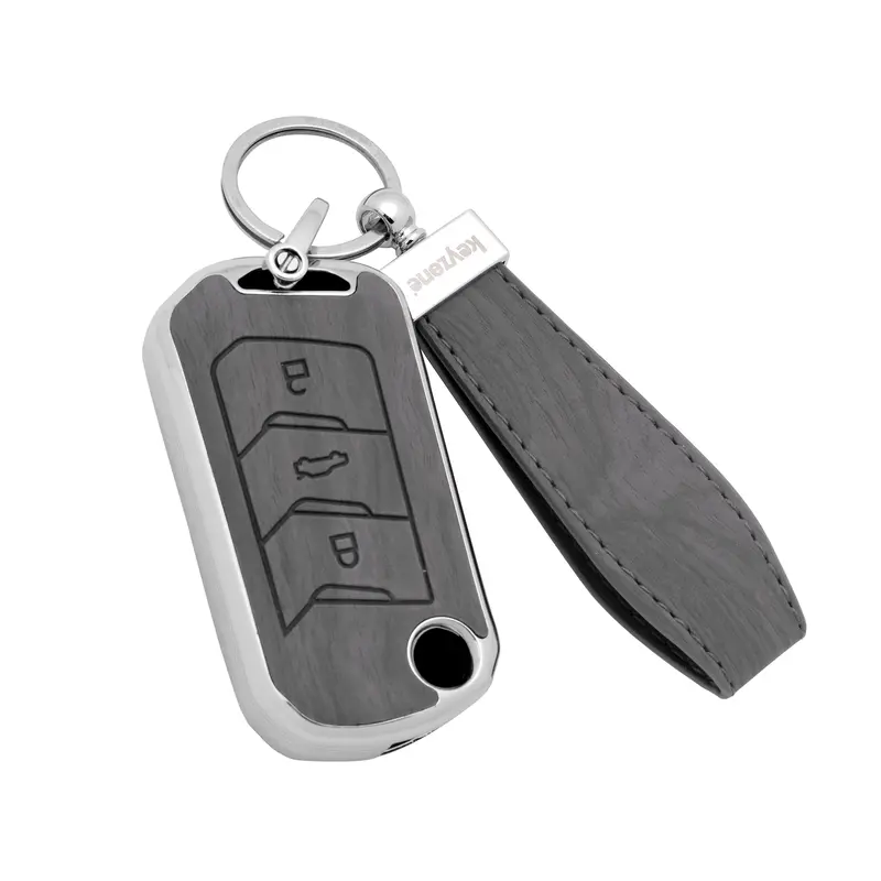 Keyzone Woodgrain Tpu Key Cover & Keychain For Thar, Bolero, Scorpio, Xuv700, Xuv400, Xuv3x0, Xuv300, Tuv300, Marazzo Flip Key (Wdtp09) 1