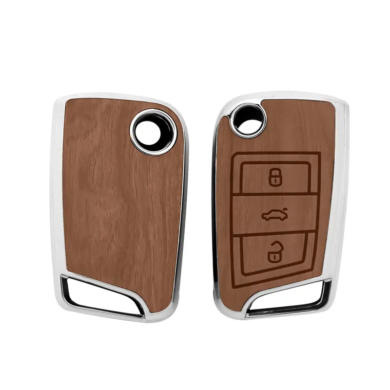 Keyzone Woodgrain Tpu Key Cover & Keychain For Virtus, Tiguan, T-Roc, Taigun, Jetta, Octavia, Karoq, Superb, Kodiaq, Slavia Flip Key (Wdtp44) 2
