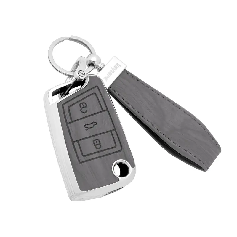 Keyzone Woodgrain Tpu Key Cover & Keychain For Virtus, Tiguan, T-Roc, Taigun, Jetta, Octavia, Karoq, Superb, Kodiaq, Slavia Flip Key (Wdtp44) 2