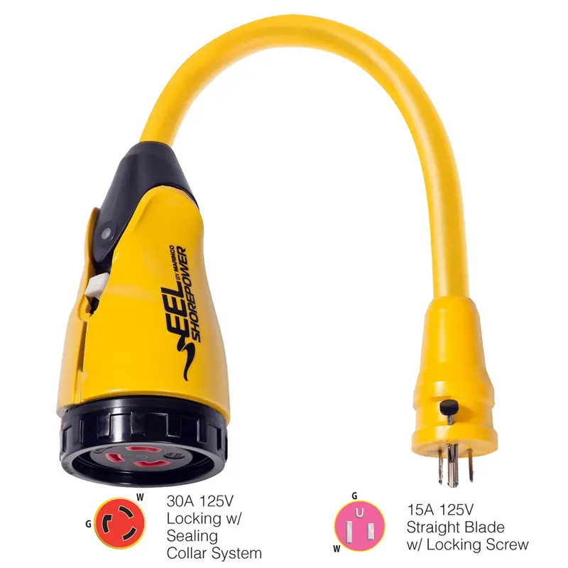 Marinco P15-30 Eel 30A-125V Female To 15A-125V Male Pigtail Adapter - Yellow [P15-30] 1