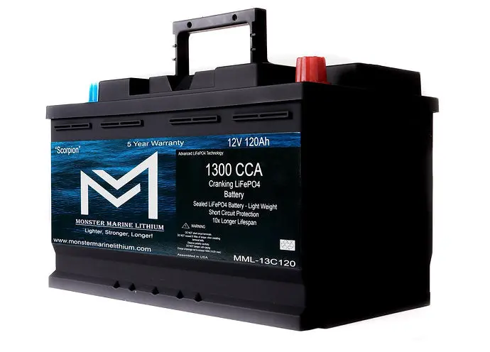Monster Marine Lithium 12V 120Ah 1300Cca Battery W/ Bluetooth [Mml-13C120b] 1