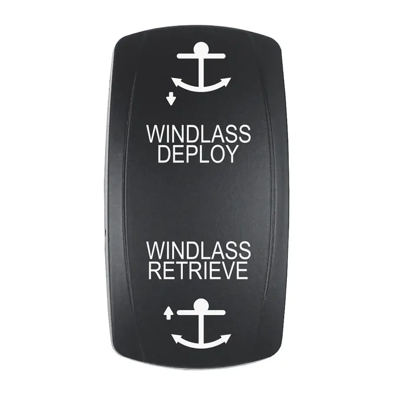 Pacer Actuator - 'Windlass Dply/Rtrv' F/V Series Contura Switches - Black - Laser Etched (Top/Bottom Light) [Ev2le-Wnd] 1