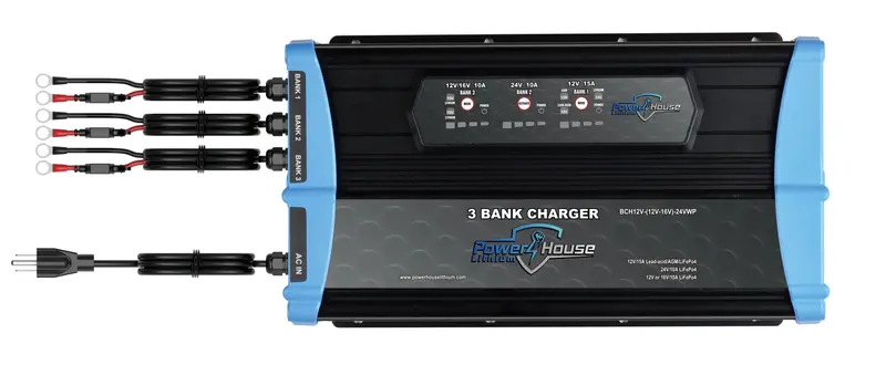 Powerhouse Lithium 12V-(12V/16V)-24V 3-Bank Waterproof Battery Charger 1