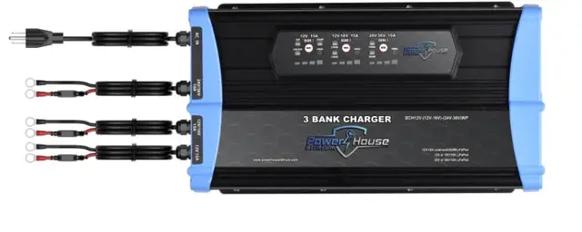 Powerhouse Lithium 12V-(12V-16V)-(24V-36V)Wp 3-Bank Waterproof Battery Charger 1