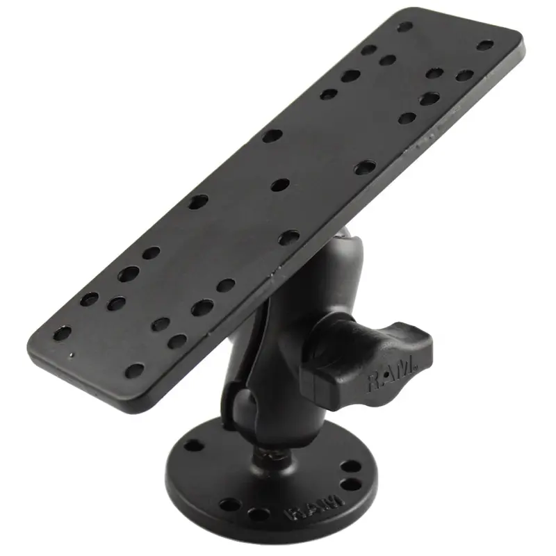 Ram Mount 1" Diameter Ball Mount W/Short Double Socket Arm,  6.25" X 2" Rectangle Base & 2.5" Round Base (Amps Pattern) [Ram-B-111U-A] 1
