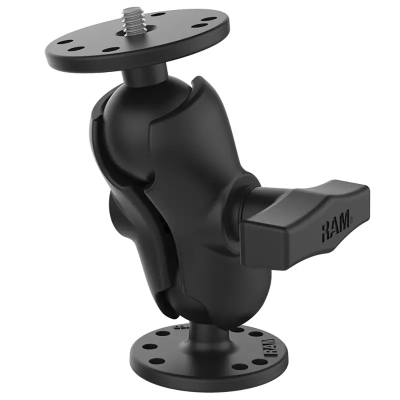 Ram Mount Ram Double Ball Mount W/1/4"-20 Male Thread - Short Arm [Ram-101Au-B] 1