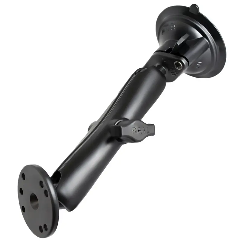 Ram Mount Twist Lock Suction Cup Mount W/Long Double Socket Arm & 2.5" Round Base - Amps Hole Pattern (9" Length) [Ram-B-166-C-202U] 1