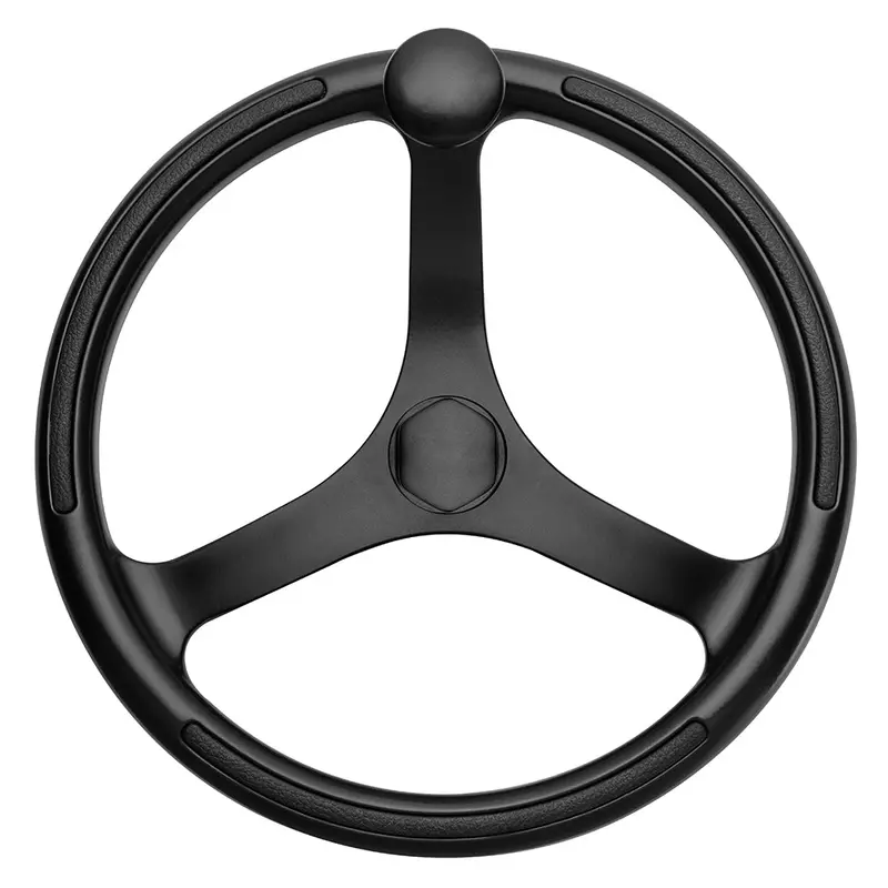 Schmitt Marine Primus Wheel 13.5" Black 3/4" Tapered Shaft W/Knob Finger Grips - Black Powder Coat [742132Bfgk] 1