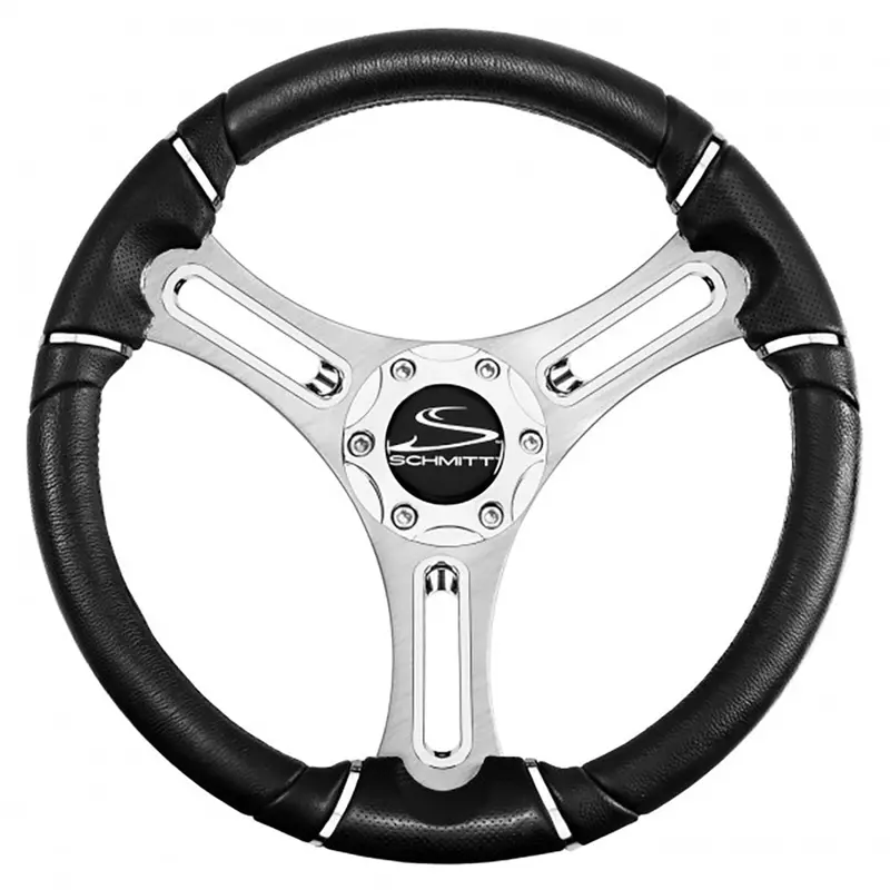 Schmitt Marine Torcello 14" Wheel - 04 Series - Polyurethane Wheel W/Chrome Trim  Cap - Brushed Spokes - 3/4" Tapered Shaft [Pu043144-12R] 1
