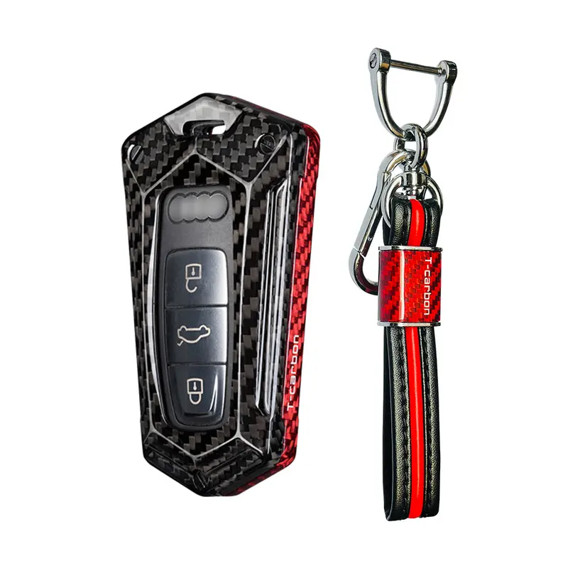 T-Carbon Genuine Carbon Fibre Key Cover And Keychain Compatible For A6, A6l, A7, E-Tron, A8, Q8 2019-2022 Smart Key (Tcarbon82) 1