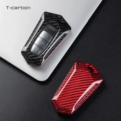T-Carbon Genuine Carbon Fibre Key Cover And Keychain Compatible For A6, A6l, A7, E-Tron, A8, Q8 2019-2022 Smart Key (Tcarbon82) 2