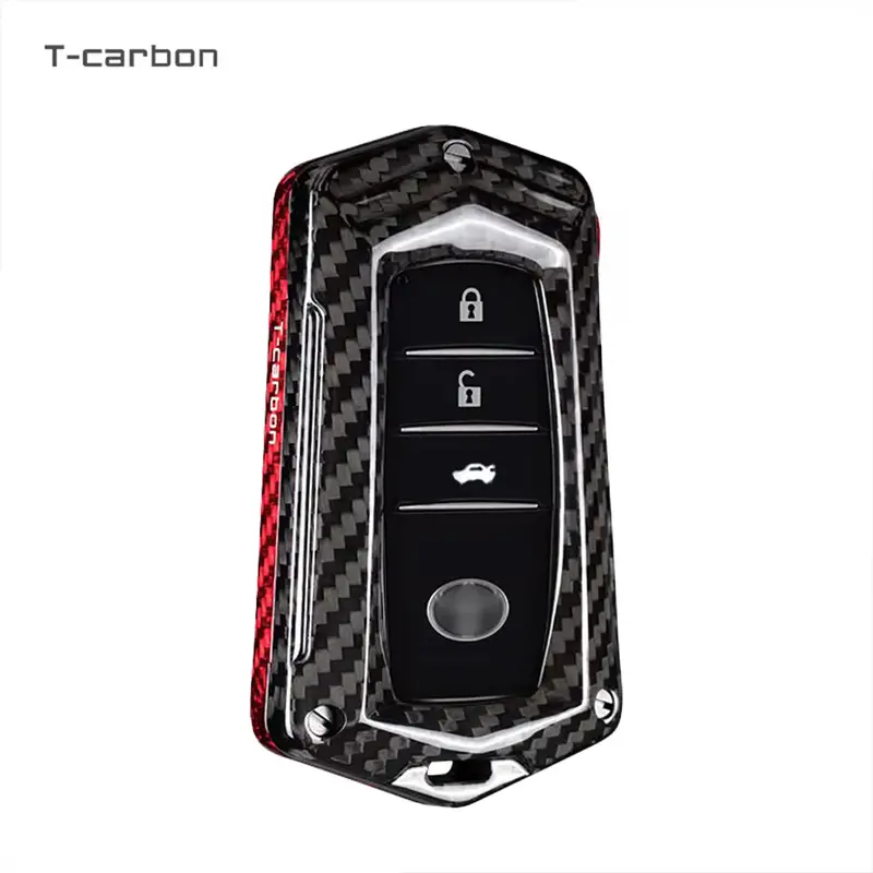 T-Carbon Genuine Carbon Fibre Key Cover And Keychain Compatible For Innova Crysta, Hycross, Hilux, Fortuner, Legender, Land Cruiser, Camry 2/3 Button Smart Key (Tcarbon18) 2