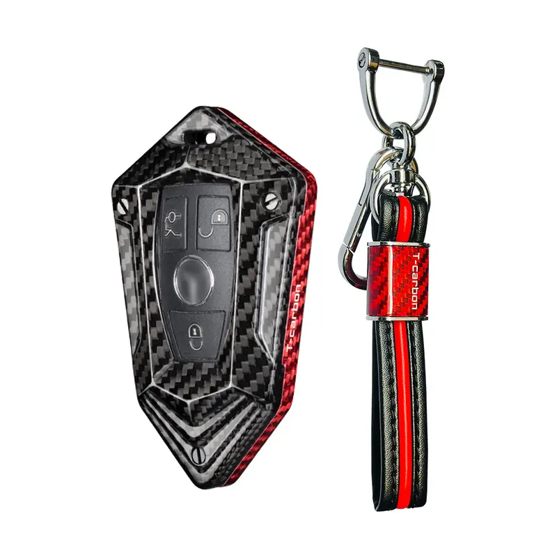 T-Carbon Genuine Carbon Fibre Key Cover And Keychain Compatible For Mercedes Benz Old C E M S Cls Clk Glk Glc G Class 3 Button Smart Key (Tcarbon54) 1
