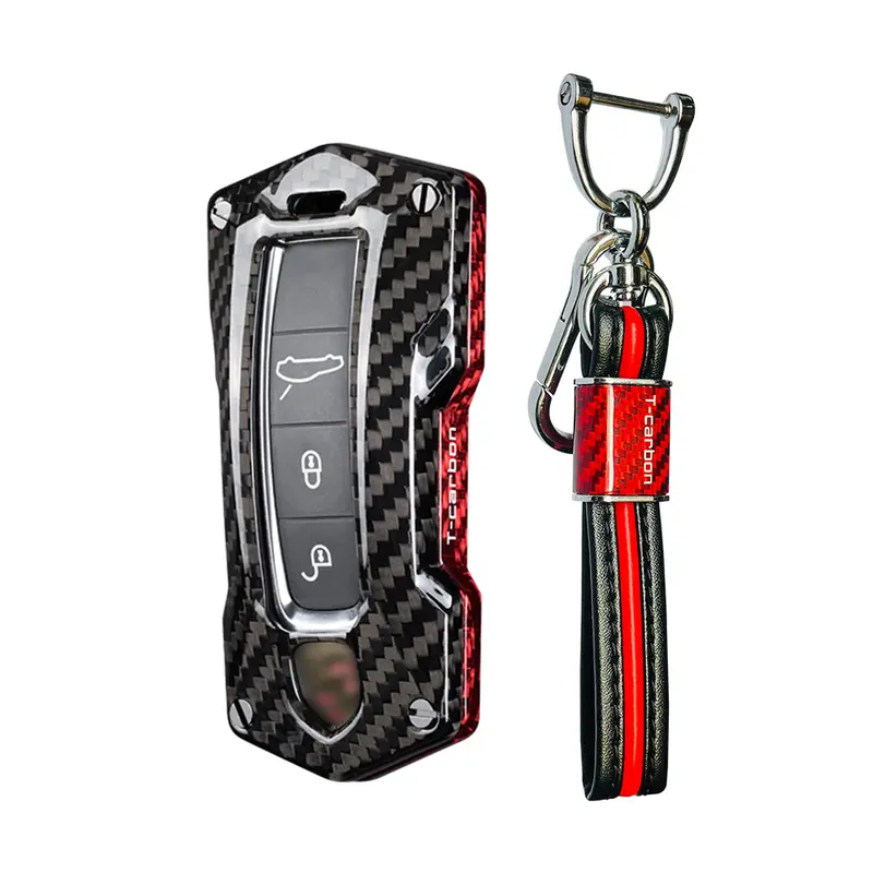 T-Carbon Genuine Carbon Fibre Key Cover And Keychain Compatible For Taycan, Cayenne, Panamera, 911, Carrera Smart Key (Tcarbon81) 1