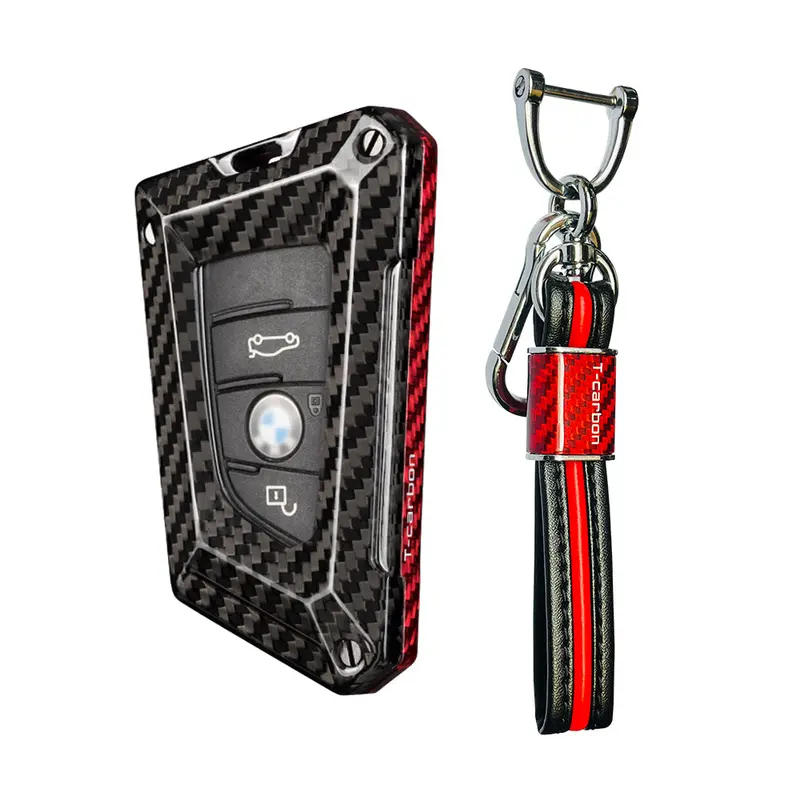 T-Carbon Genuine Carbon Fibre Key Cover And Keychain Compatible For : X1, X3, X6, X5, 5 Series, 6 Series, 7 Series 4 Button Smart Key (Tcarbon52) 1