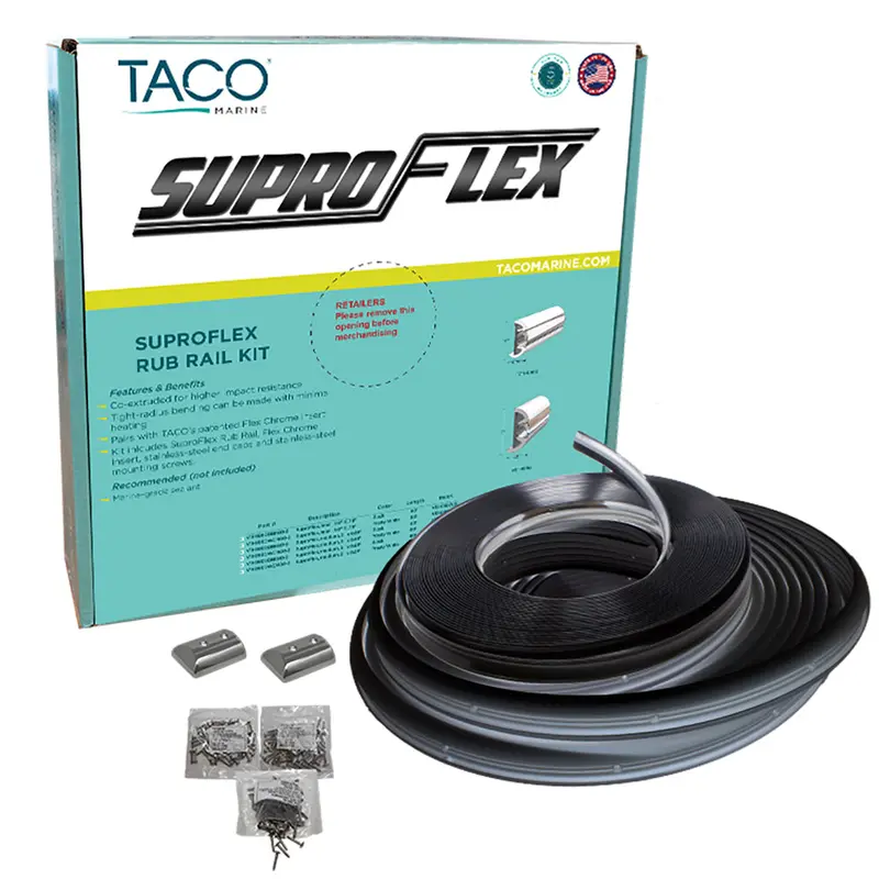 Taco Suproflex Rub Rail Kit - Black W/Flex Chrome Insert - 2"H X 1.2"W X 60L [V11-9990Bbk60-2] 1