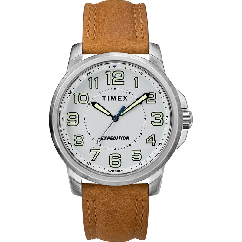 Timex Mens Expedition Metal Field Watch - White Dial/Brown Strap [Tw4b16400jv] 1