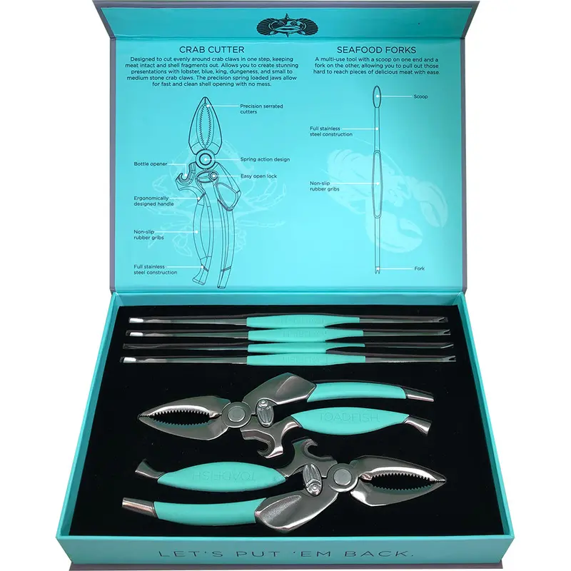 Toadfish Crab/Lobster Tool Set - 2 Shell Cutters  4 Seafood Forks [1022] 1