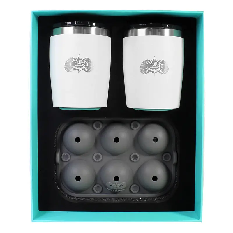 Toadfish Non-Tipping 10Oz White Rocks Tumblers W/Ice Ball Tray - 2 Tumblers [1119] 1