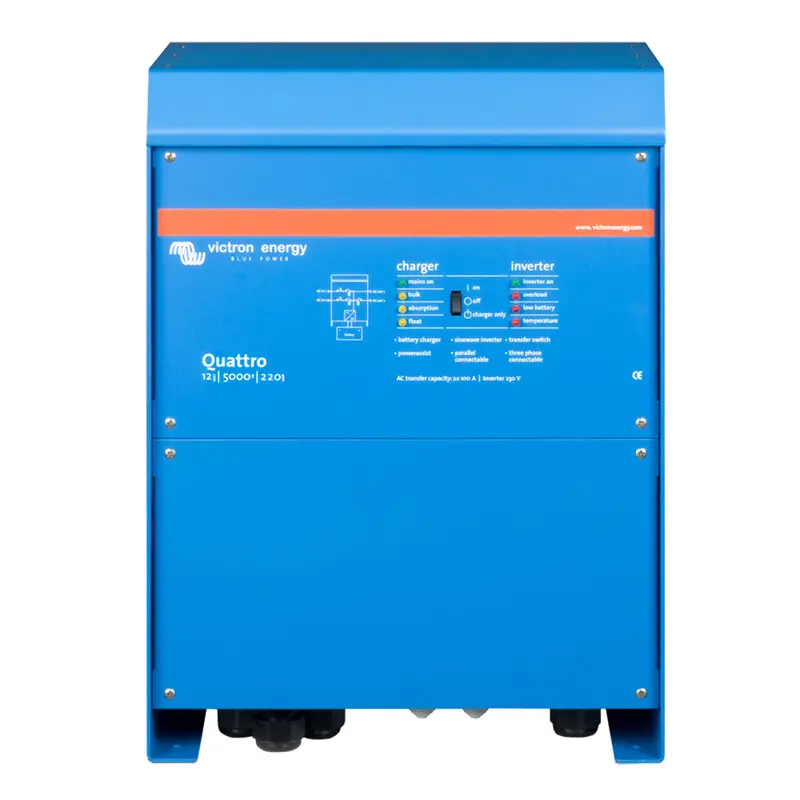 Victron Quattro Inverter/Charger 12 Vdc - 5000W -Dual 100Amp 120Vac Inputs - Auto Transfer Switch - 200Amp Battery Charger - Stackable [Qua125021100] 1
