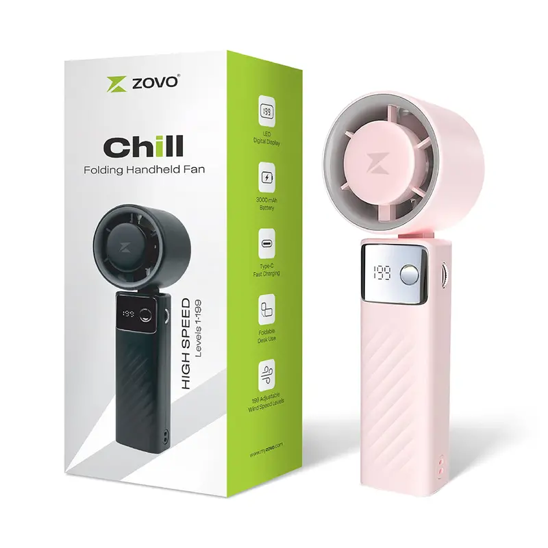 Zovo Chill Personal Mini Hand Fan, 10500 Rpm | 3000 Mah Usb Rechargeable Battery Up To 20H | Led Digital Display | 1-199 Speed | For Travel, Office, Shopping, Concerts & Outdoor 1