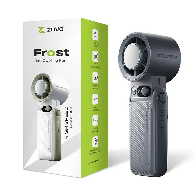 Zovo Frost Portable Ice Cooling Fan, 13000 Rpm | 6000 Mah Usb Rechargeable Battery Up To 30H | Led Digital Display | 1-199 Speed | For Travel, Office, Shopping, Concerts & Outdoor 1