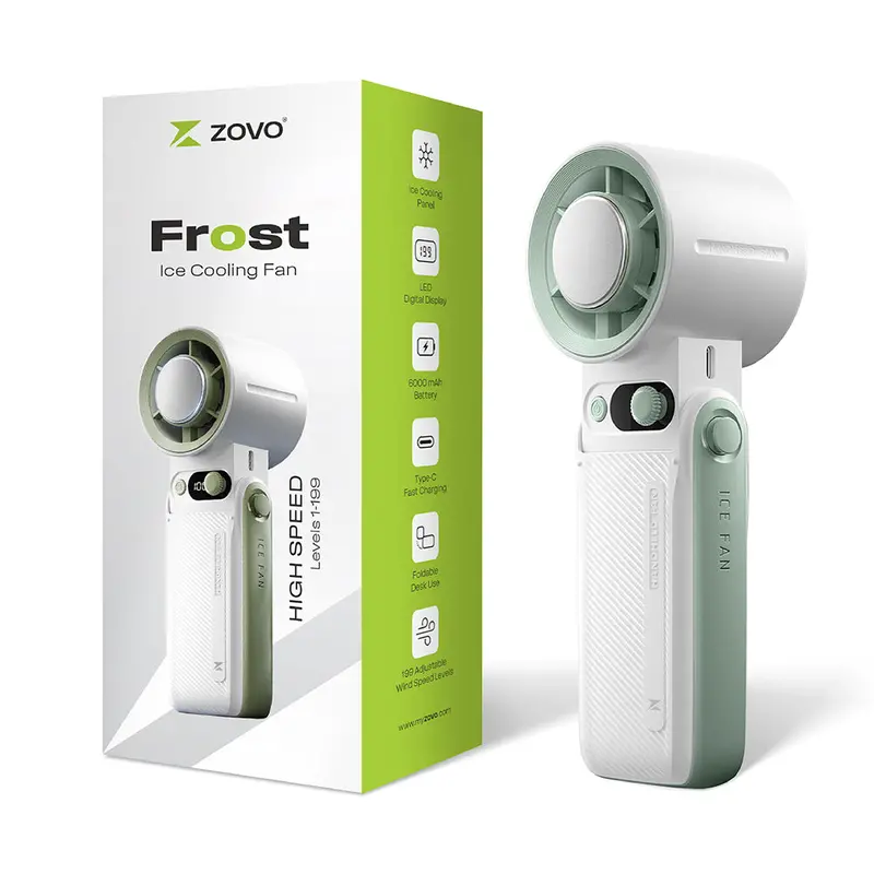 Zovo Frost Portable Ice Cooling Fan, 13000 Rpm | 6000 Mah Usb Rechargeable Battery Up To 30H | Led Digital Display | 1-199 Speed | For Travel, Office, Shopping, Concerts & Outdoor 2