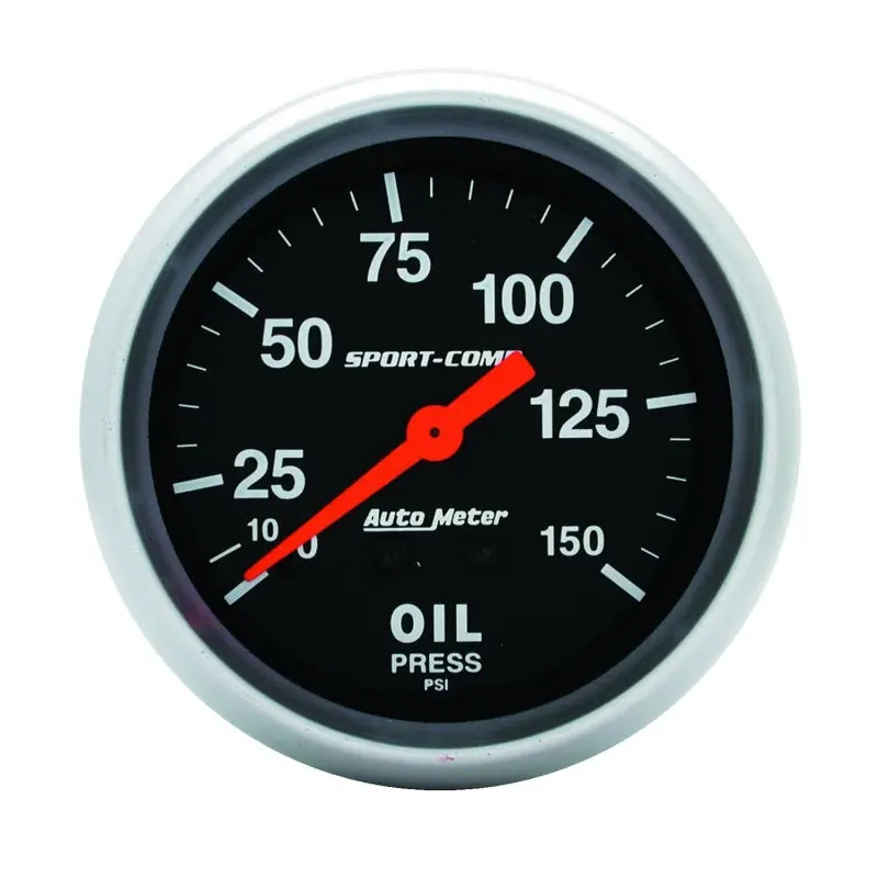 Autometer Sport-Comp Mechanical Oil Pressure Gauge – 2-5/8 Inch Dial, 0–150 Psi Range 1