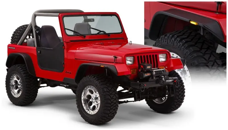 Bushwacker Flat Style Fender Flares For 1987–1995 Jeep Wrangler Yj – 4-Piece Kit (Excludes Renegade Models), Black 1