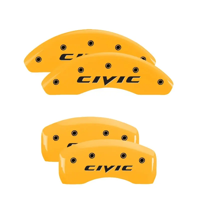 Mgp Engraved Caliper Covers For Honda Accord – 4-Piston Front & Rear, Yellow Finish With Black Chrome Accents 1