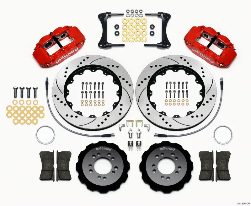 Wilwood Narrow Superlite 6R Front Brake Hat Kit – 14-Inch Drilled Rotor, Red Finish, For 2008+ Hyundai Genesis Coupe 1